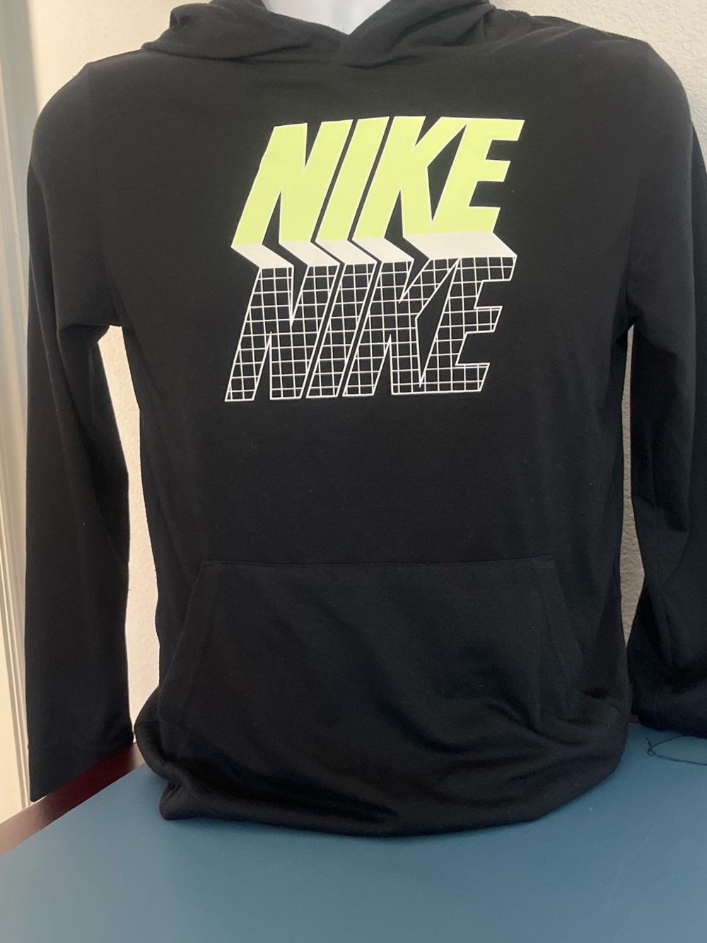 Nike Boys Black Hoodie with Neon Yellow Logo